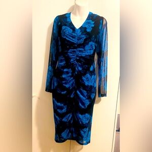 NWOT Connected Apparel Blue Floral Print Dress SIZE 10